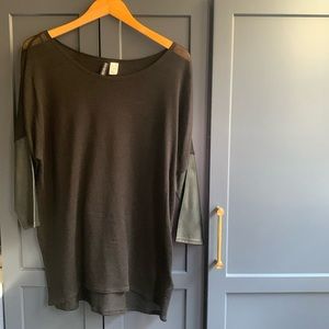 Divided H&M Black Thin Knit Long Sleeve Top with Faux Leather Sleeves- Size M